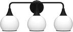 Black Bathroom Light Fixtures 3-Lights Vanity Lights with Milky White Frosted Glass Shade Bathroom Vanity Light 22.4 inch Wall Sconce Lighting Bath(Exclude E26 Bulb)