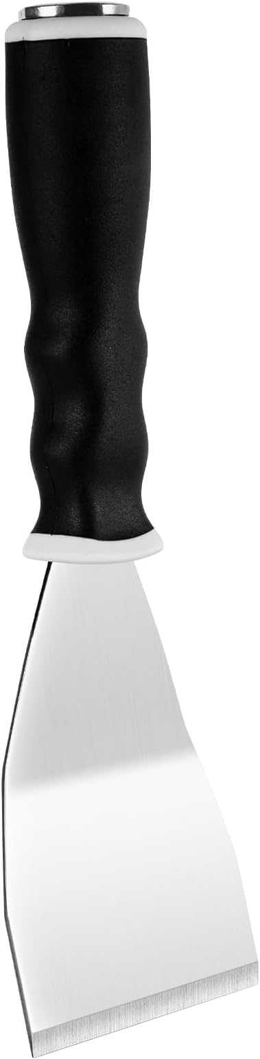 Mister Rui Bent Heavy Duty Scraper, 3" Bent Scraper with Pole Socket Hammer End, Stainless Steel Bent Blade with Anti Slip Rubber Handle, Heavy Duty Paint Remover Scraper Tool