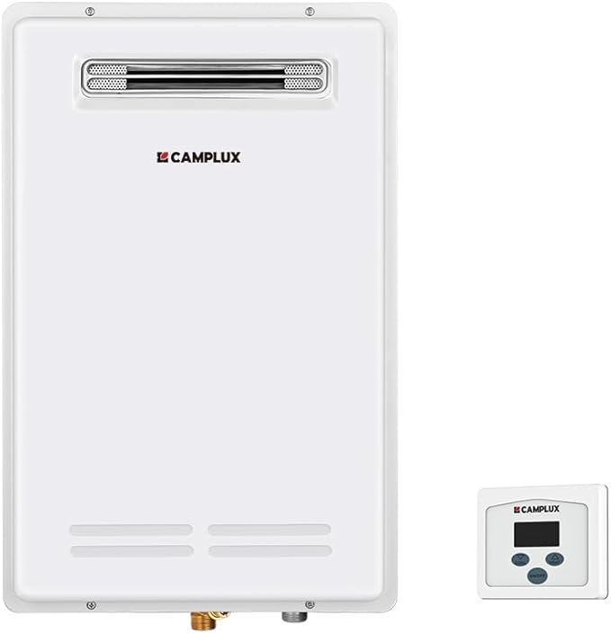 CAMPLUX Climatech 5 150,000 BTU Tankless Water Heater Propane Outdoor, 5.28 GPM On Demand Instant Tankless Hot Water Heater Liquid Propane, Outdoor Installation, White, WA528