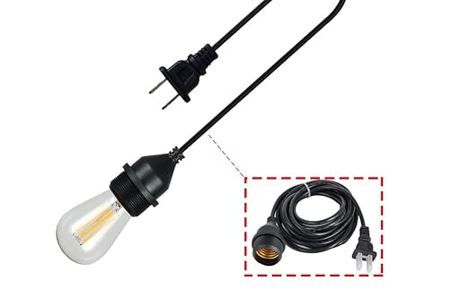 10Foot with Wire Electric Light Socket Waterproof Plug Light Outdoor Plug Light E26/E27 Socket with Wire Electric Light Socket Temporary Building Lighting Waterproof Socket with Wire Electric 6017