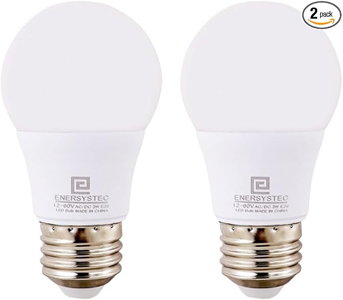 12V-60V LED Light Bulb E26 Regular Light Base,4000K Daylight, 12V AC DC Low Voltage 3W LED Equivalent 25W Incandescent Lamp, Medium Screw Base, 12V 24V 32V 36V 48V 60V A15 Bulb, Not for 120V, 2 Pack