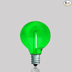 5 Pack G40 Green Led Replacement Bulbs,E12/C7 Candelabra Base,1 Watt Shatterproof Colored Bulbs for Christmas Halloween Outdoor Indoor Decor (Green)