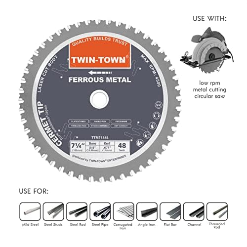 TWIN-TOWN 7-1/4-Inch 48 Teeth Dry Cut Steel and Ferrous Metal Cermet Saw Blade with 5/8-Inch Arbor