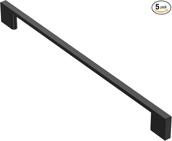 Alzassbg 5 Pack Matte Black Cabinet Pulls, 10 Inch(256mm) Hole Centers Rectangle Cabinet Handles Kitchen Pulls for Drawers and Cabinets AL3051MB