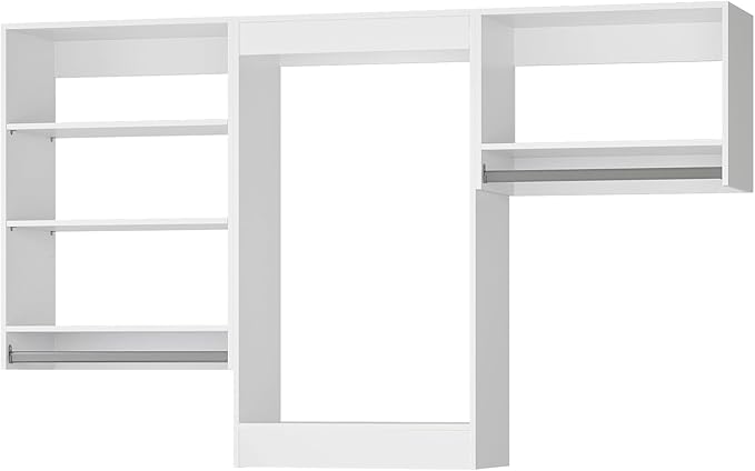 ROOMTEC Modular Closet System, 90" Closet Organizer with Hanging Rods, Wall-Mounted Wooden Tower for Walk-In Closets, Wardrobe Storage Kit, White