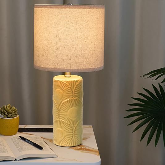 20.75" Ceramic Table Lamps for Living Room Set of 2, Yellow Flower Lamps for Bedroom Set of 2, Ceramic Bedside Lamp for Nightstand, Farmhouse Rustic Table Lamp for Home Decor