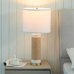 25.75” Rattan Ceramic Lamps for Living Room Set of 2, Farmhouse Table Lamp for Nightstand, White Lamps Set of 2 for Bedroom, Boho Ceramic Table Lamp for End Table