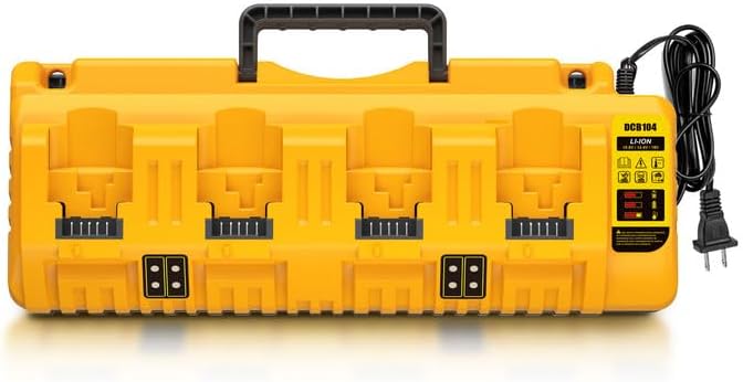 DCB104 20V MAX Battery Charger Replacement for Dewalt Battery Charger, 4 Port Multi Charger Station with 2 USB Ports, Compatible with Dewalt 12V-20V Batteries