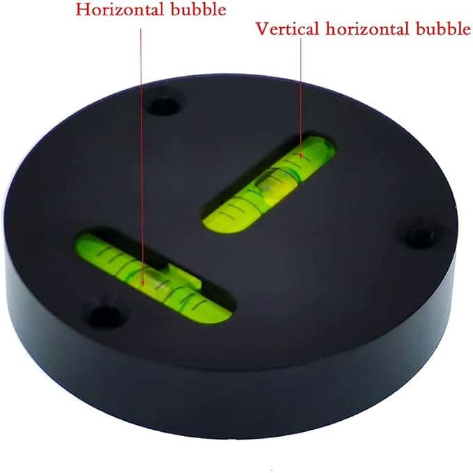 UMEI Universal Glass Level - Metal Round Horizontal Bubble T-Type Two-Way Level - Black - 60mm Diameter - 5' / 2mm Accuracy