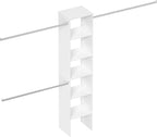 Closet System, 17" Wide Organizer with 3 Hanging Rods, Wood Tower Storage for Walk-In Closets, Wall-Mounted Wardrobe Organizer Kit, White