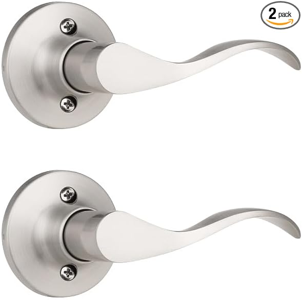 Mengico 2 Pack Satin Nickel Dummy Door Lever, Single Right Side Door Handle for Closets, Non-Turning Pull Only Lever Set, Wave Style Interior Door Knob