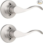 Mengico 2 Pack Satin Nickel Dummy Door Lever, Single Right Side Door Handle for Closets, Non-Turning Pull Only Lever Set, Wave Style Interior Door Knob