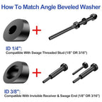 CKE 50 Pack 3/8" Black Angle Beveled Washers for Cable Railing, 30 Degree Beveled Washers for 1/8" 5/32" 3/16" Stair Deck Cable Railing Kit, T316 Stainless Steel Black Cable Railing Angle Washer,BCR17