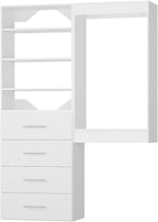 Modular Closet Organizer, 61" Wide Tower and Drawers, White Walk In Closet Storage, Wall Mounted Wardrobe Organizer Kit