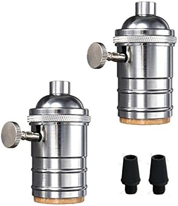 2 Pack Lamp or Fixture Replacement, E26/ E27 Solid Brass Industrial Light Socket Vintage Edison Pendant Lamp Copper Holder with Switch (Silver)