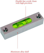 Aluminum alloy small bar level, square horizontal bubble, water level ruler, installation hole adjustable head (66 * 15 * 14mm)