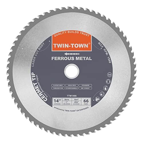 TWIN-TOWN 14-Inch 66 Teeth Dry Cut Mlid Steel and Ferrous Metal Cermet Saw Blade with 1-Inch Arbor
