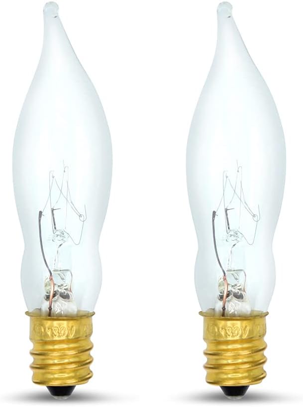 lumenivo 7.5 Watt Light Bulbs 120V/130V Bent Tip Candelabra, Flame Tip Chandelier Bulbs, Flame Shaped Light Bulbs Standard Base – Replacement Christmas Candle Tip Incandescent E12 Bulbs – 2 Pack