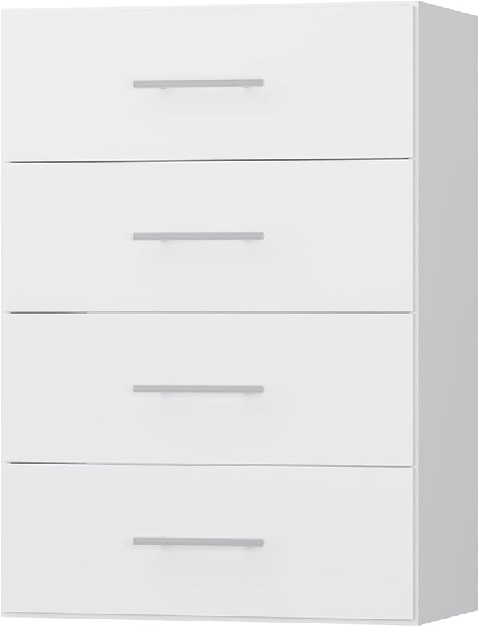 4 Drawer Short Tower Closet Unit, Modular Closet System, Wood Closet System Organizer with Storage for Walk In Closets, Clothing Rack Closet for Hanging Clothes, Bedroom, White, 31.5"W