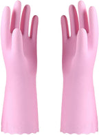 Alimat PluS 1 Pack Reusable Cleaning Gloves Latex Free (Medium), Dishwashing Gloves with Cotton Flock Liner and Embossed Palm, Waterproof Household Gloves for Laundry, Gardening(Pink)