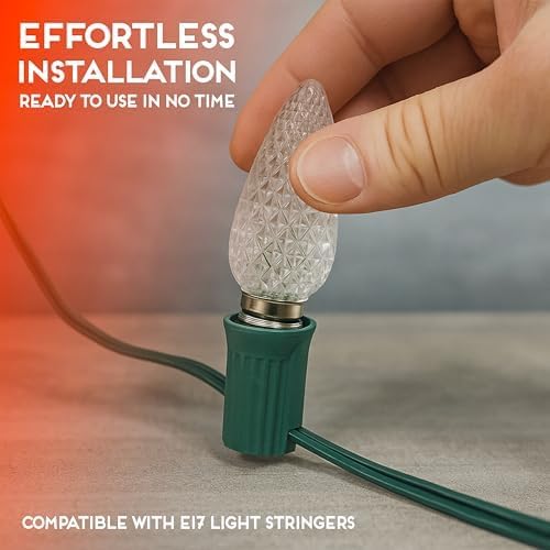 HLO Lighting Set of 25 Orange C9 Faceted LED Christmas Light Bulbs for Indoor & Outdoor Use | Durable Replacement Bulbs