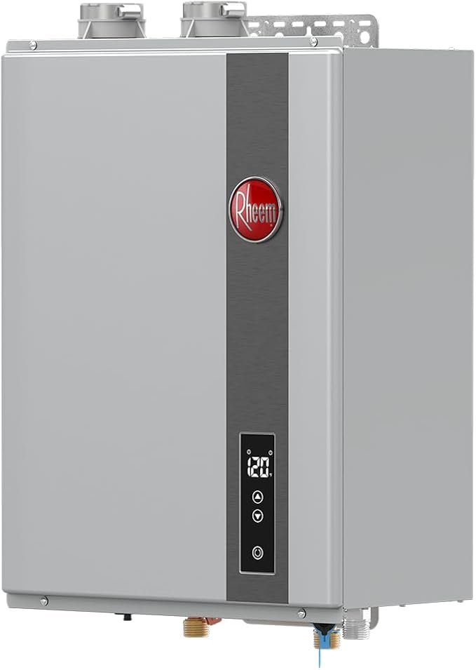 Rheem Liquid Propane Condensing Tankless Water Heater Indoor Up To 6.8 GPM, 120,000 BTUs Continuous Super High Efficient Hot Water