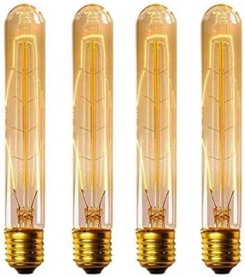 CTKcom T9/T185 40W Vintage Edison Light Bulbs E26 E27 Base(4 Pack)- Tubular Bulb Nostalgic Tungsten Filament Antique Incandescent Bulb Golden Tinted Glass for Industrial Wall Sconces Pendant Lighting