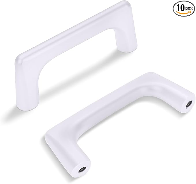 10 Pack 3 Inch(76mm) Hole Center Modern Matte White Cabinet Pull Handle Timeless Vanity Drawer Pull Handle Classic Cabinet Hardware for Kitchen Dresser Bathroom, Screws Included, M-White(3x10)