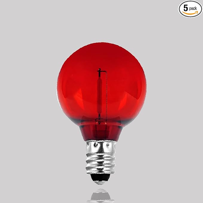 10 Pack G40 Red Led Replacement Bulbs,E12/C7 Candelabra Base,1 Watt Shatterproof Colored Bulbs for Christmas Halloween Outdoor Indoor Decor (Red)