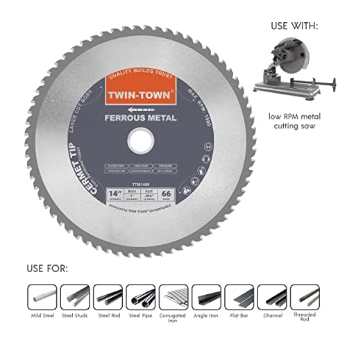 TWIN-TOWN 14-Inch 66 Teeth Dry Cut Mlid Steel and Ferrous Metal Cermet Saw Blade with 1-Inch Arbor