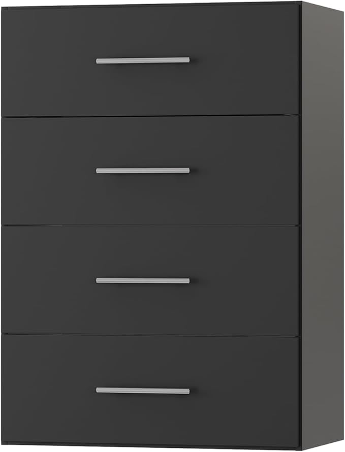 ROOMTEC 19.5" 4 Drawer Short Tower Closet Unit, Modular Closet System with Drawers and Shelf, Wardrobe Organizer for Bedroom or Walk-in Closet, Wall Mounted, Customizable Clothes Storage Unit, Black