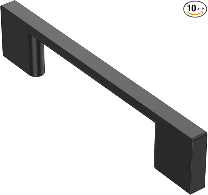 Alzassbg 10 Pack Matte Black Cabinet Pulls, 3-3/4 Inch(96mm) Hole Centers Rectangle Cabinet Handles Kitchen Pulls for Drawers and Cabinets AL3051MB