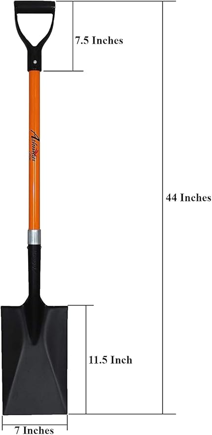Ashman Spade Shovel (1 Pack) – 41 Inches Long D Handle Grip – The Single Shovel Weighs 2.2 Pounds and has a Durable Handle – Premium Quality Multipurpose Orange Spade Shovel with Strong Build.