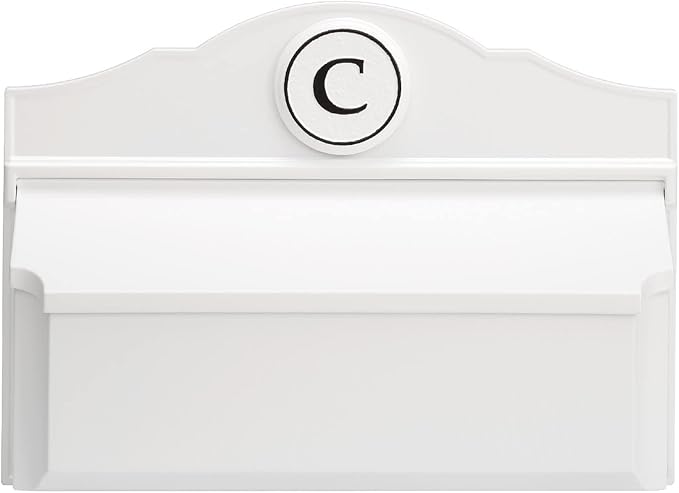 Whitehall Custom Wall Mount Mailbox Package - Mail Box with Monogram, Sand Cast Aluminum, Classic Design White Personalized in Black