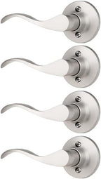 Mengico 4 Pack Satin Nickel Dummy Door Lever, Single Left Side Door Handle for Closets, Non-Turning Pull Only Lever Set, Wave Style Interior Door Knob