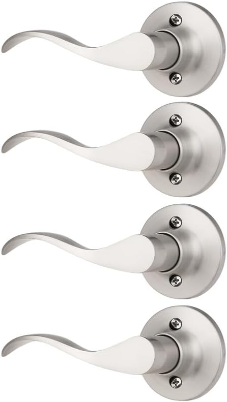 Mengico 4 Pack Satin Nickel Dummy Door Lever, Single Left Side Door Handle for Closets, Non-Turning Pull Only Lever Set, Wave Style Interior Door Knob