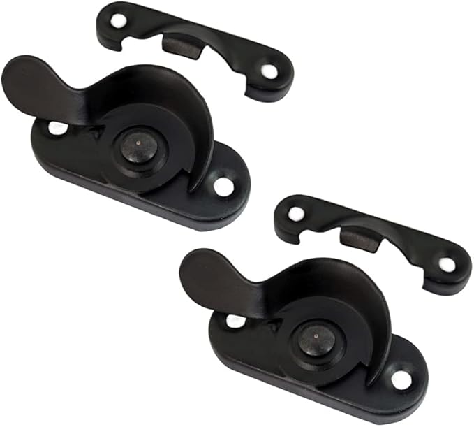 QCAA Steel Window Sash Lock, CTC 2", Matte Black, 2 Pack, Made in Taiwan