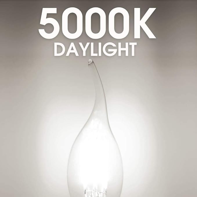 Energetic 24 Pack Dimmable Candelabra Led Light Bulb, CA10 Shape,Flame Tip Style, 60 Watt Equivalent, 500LM 5000K Daylight, E12 Base, LED Candelabra Bulb,CRI 90+, UL Listed, for Decoration