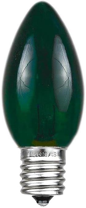 Novelty Lights Christmas Replacement Bulbs - Outdoor Individual Bulbs for Events, Holiday Parties, Patios, and More - C7/E12 Candelabra Base, 5 Watt Lights (Green, 25 Pack)