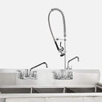 Commercial Faucet with Sprayer 8 Inch Center 42" Height Commercial Wall Mount Faucet Pre-Rinse Kitchen Sink Fuacet with 12" Swing Spout Fit for 3 Compartment Sink