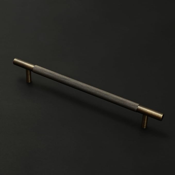 Solid Brass Cabinet Pulls, Knurled Cabinet Pull, Antique Brass Drawer Handles for Bathroom, Bedroom, Kitchen (4, 9.45inch/240mm)