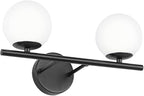 New Bathroom 2 Vanity Light Fixtures Brushed Black Milk White Globe Glass Shade Modern Wall Bar Sconce Over Mirror