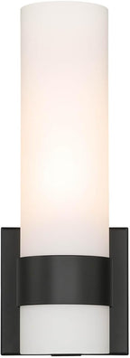 XiNBEi Lighting Black Wall Sconce, Modern Bathroom Sconce Light with White Glass Single Wall Light Fixtures for Hallway Bedroom & Living Room Corridor XB-W1185-MB