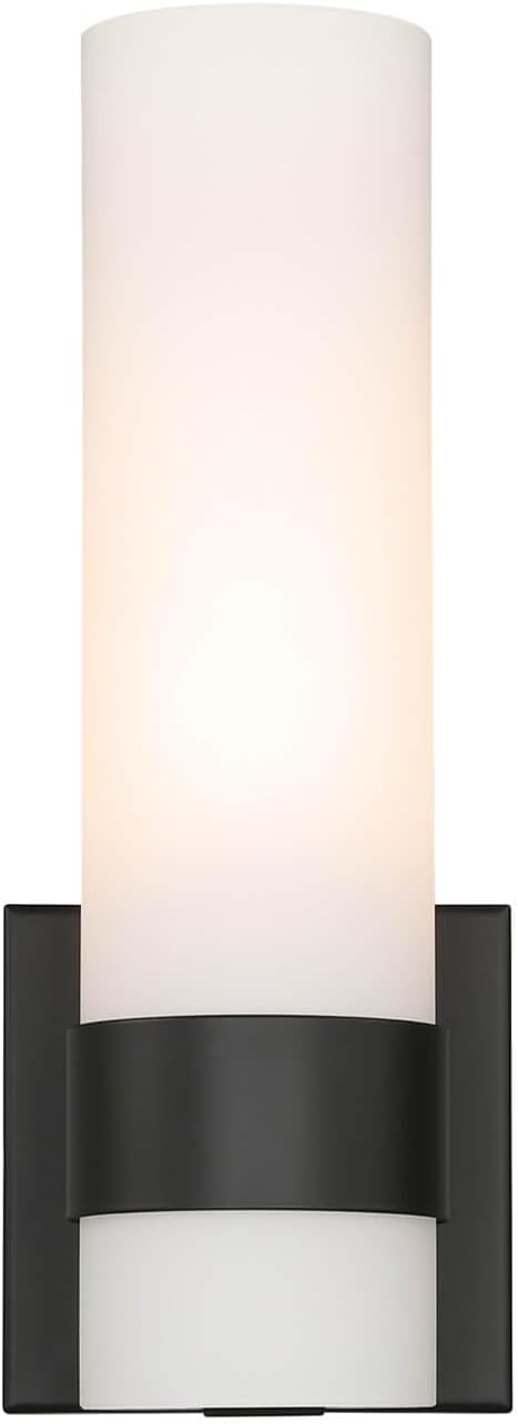 XiNBEi Lighting Black Wall Sconce, Modern Bathroom Sconce Light with White Glass Single Wall Light Fixtures for Hallway Bedroom & Living Room Corridor XB-W1185-MB