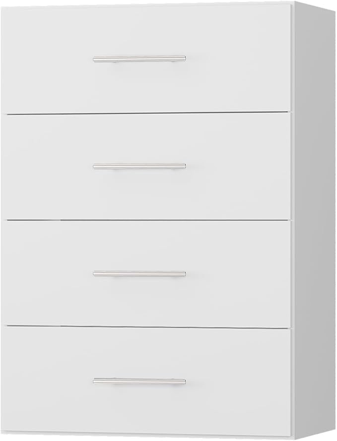 ROOMTEC 25.5" 4 Drawer Short Tower Closet Unit, Modular Closet System with Drawers and Shelf, Wardrobe Organizer for Bedroom or Walk-in Closet, Wall Mounted, Customizable Clothes Storage Unit, White
