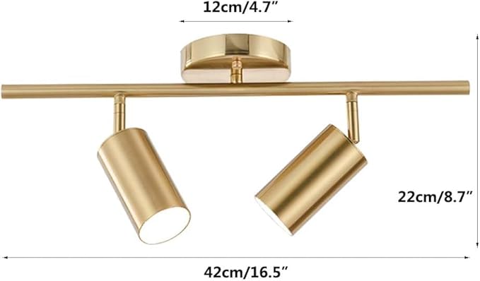 KCO Lighting Modern 2-Light Gold Track Lighting Fixture Flush Mount Brushed Brass Track Lights Kit Mid Century Industrial Adjustable Ceiling Spot Lights Indoor for Kitchen Island (2-Light)