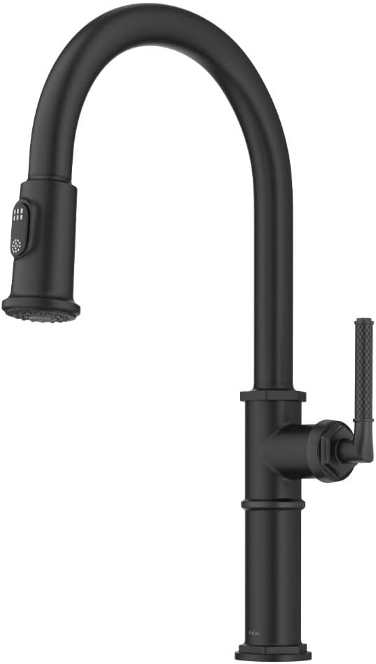 KRAUS Allyn Traditional Industrial Pull-Down Single Handle Kitchen Faucet in Matte Black, KPF-4100MB