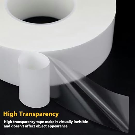 Super Thin Double Sided Tape 1inch x 82 feet Heavy Duty Clear Sticky Mounting Tape for DIY Crafts, Woodworking, Carpets, Posters, Photos, Scrapbook, Fashion Clothing, Heat Resistant, Residue Free