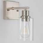 EMONG Brushed Nickel Bathroom Light Fixtures, 1-Light Vanity Lights with Clear Glass Shade, Wall Sconces for Hallway, Farmhouse, Living Room, Kitchen