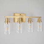 EMONG Gold Bathroom Light Fixtures,4-Lights Brushed Brass Vanity Light with Clear Glass Shade,Modern Wall Sconces for Hallway, Farmhouse,Living Room